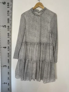 Ladies Ted Baker Size 5 UK 16 Long Sleeve White Black Spot Dress Tiered Style - Picture 1 of 4