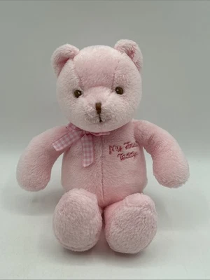 Baby Gund My First Teddy Bear Pink w/ checkered Gingham Bow 5717 Baby's 8" VTG - Image 1 of 4