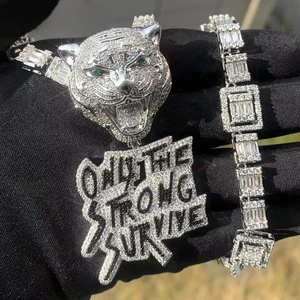 5AAA + CZ Hop Hip Ice Out Leopard Only The Strong Survive Anhänger Halskette - Bild 1 von 15