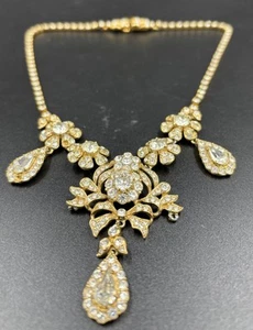 Vintage Necklace With Rhinestone Gold Tone Unsigned. - Bild 1 von 14