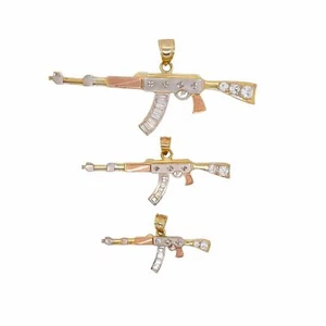 Ciondolo Oro 10k Pistola Oro CZ Tri-Color AK-47 Taglie Piccole, Medie o Grandi - Foto 1 di 14
