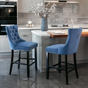 Set of 2 Bar Stools Velvet Upholstered Bar Chair Counter Height Dining Chair - Picture 1 of 69