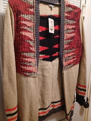 Nuevo con etiquetas Cárdigan BKE Cara Abierta BOHO Rosa Azteca Negro Gris Talla L La Hebilla Nuevo de Lote Antiguo Foto 1 de 4