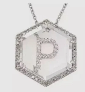 Colleen Lopez Diamond Initial "P" and Quartz Pendant 18" Necklace - Foto 1 di 2