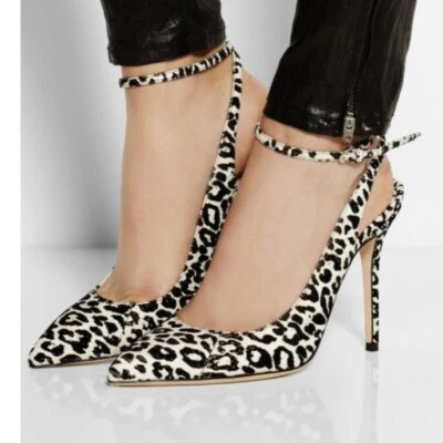 Brian Atwood 白色 Lilith 蛇皮皮革豹纹露背泵 - 5 US — 第 1/4 张图片