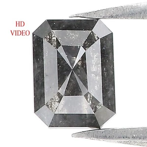 0.84 CT Natural Loose Emerald Cut Diamond 6.20 MM Salt And Pepper Diamond QN257 - Picture 1 of 8