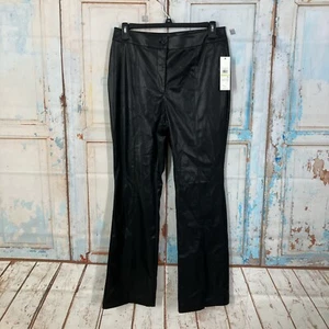 Calvin Klein Womens Black Faux Leather Flared Slit Leg Pants Size 14 NWT - Picture 1 of 14