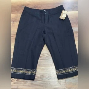 New Coldwater Creek 14P "Beaded Hem Crop" Black Cropped Beaded 493 - Picture 1 of 10