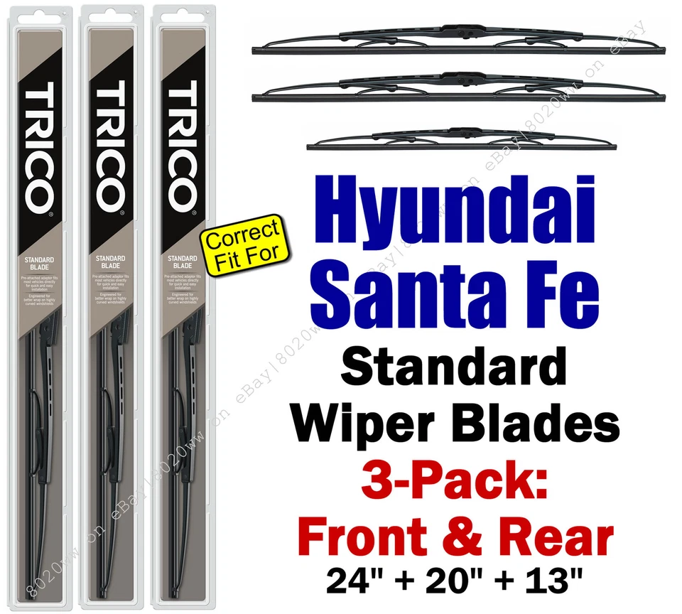 Paquete de 3 escobillas limpiaparabrisas delanteras traseras aptas para Hyundai Santa Fe 2005-2006 30240/200/130 Foto 1 de 1