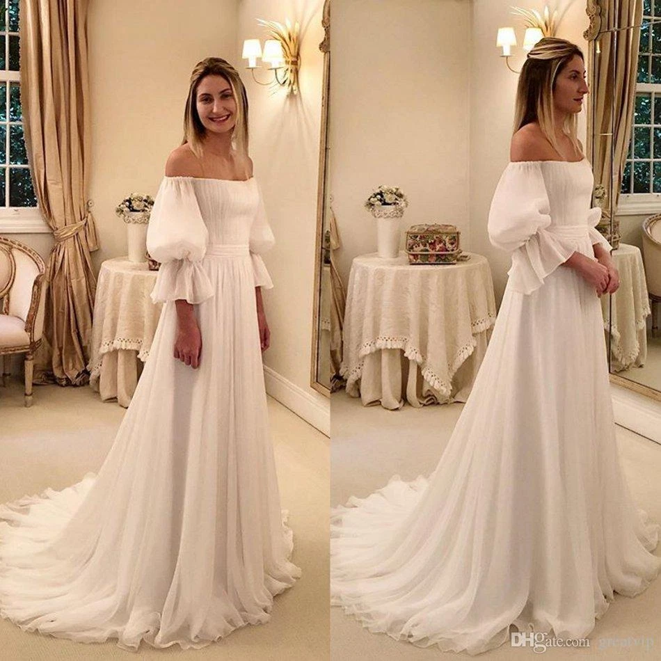 Elegant Chiffon Wedding Dresses Off the Shoulder Bridal Gowns Beach Plus Size - Image 1 of 4