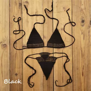 Hand crochet sexy mini bikini set top bottom thong boho string bikini microkini - Picture 1 of 12