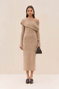 CULT GAIA Grayson Beige Off Shoulder Wool Long Sleeve Knit Midi Dress XS - Picture 1 of 4