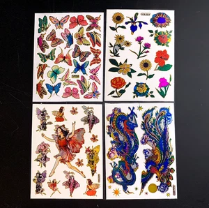 4 FLOR DE HADAS MARIPOSA DRAGÓN ANIMAL FÉNIX pegatina vintage prisma prismático - Imagen 1 de 7