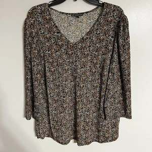 Adrianna Papell Shirred Shoulder V-Neck Sunflower Top Women’s Size 1X - Picture 1 of 8
