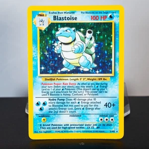 Juego de cartas coleccionables Pokémon Blastoise conjunto base holograma ilimitado carta rara 2/102 juego ligero - Imagen 1 de 2