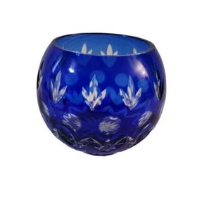 Mini ciotola rosa portacandele in cristallo taglio a trasparente blu reale  - Foto 1 di 7