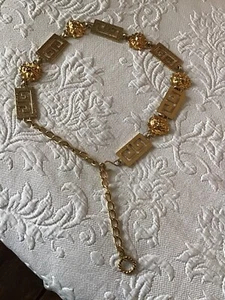 Vtg Lion's head medallion greek key Chunky Gold Tone concha approx 38” sm-med - Picture 1 of 10