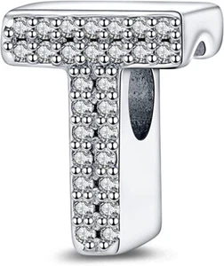 T Alphabet Buchstabe Charm Initiale Geschenk Name echt Sterling Silber 925 Perle - Bild 1 von 1