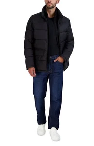 🔥 275 $ Cole Haan Signature schwarze gefütterte Herrenjacke mit Stehkragen und Latzhose Größe M - Bild 1 von 1