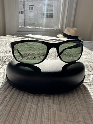 Authentic Ray-Ban Wrap-Around Sunglasses-Made In Italy Black Frame Green Lenses  - Image 1 of 4