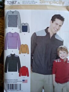 Simplicity 1287 boys and mens knit pullover shirts new uncut