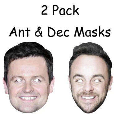 FUNKYBUNKY 2 Pack - Ant & Dec Celebrity Card Face Mask - Ready To Wear - Fancy Dress