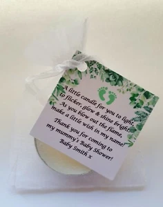 10 x Botanical theme Baby shower FAVOURS vanilla candle tealights - Picture 1 of 12
