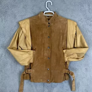 Chaqueta Bomber Vintage Años 80 Gamuza y Lino Gran Tamaño Unisex Talla Pequeña Marrón Tostado - Imagen 1 de 15