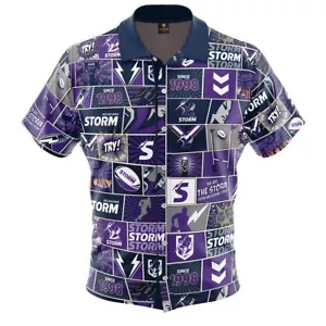 MELBOURNE STORM NRL TEAM ADULT FANATICS POP ART SHORT SLEEVE BUTTON UP SHIRT - Bild 1 von 1