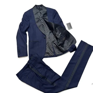 Bonobos 36 R Tuxedo Suit Wool Slim Fit Shawl Blazer Jacket Pants 29 Blue Black - Picture 1 of 12