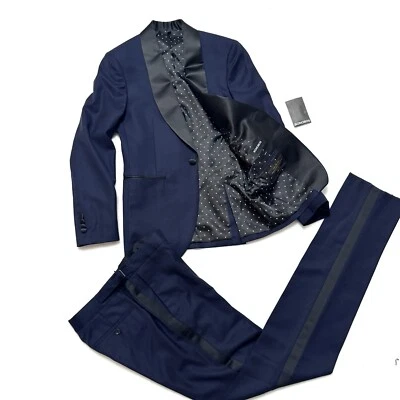 Bonobos 36 R Tuxedo Suit Wool Slim Fit Shawl Blazer Jacket Pants 29 Blue Black - Image 1 of 4