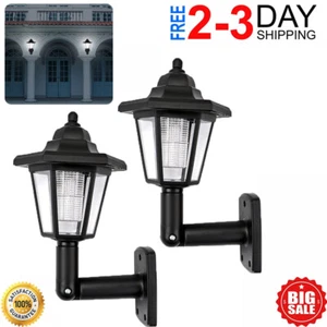 2PKS Outdoor Solar Power LED Post Wall Light Garden Patio Porch Sconce Lantern - Picture 1 of 10