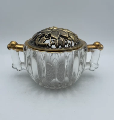 Azúcarero de vidrio Jeannette chino vintage 10 oz cubierta de loto patrón nacional B36 Foto 1 de 4