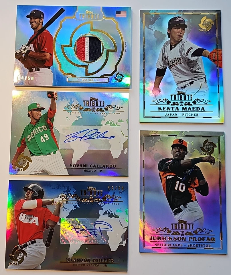 2013 TOPPS TRIBUTE WBC 12 Card Lot - Base Auto & Patch  Maeda Arencibia Phillips - Image 1 of 4