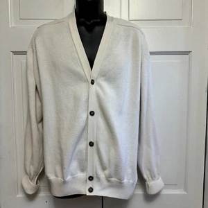 Vintage LL Bean Cardigan XL Mens White Cotton Grandpa Sweater Made in USA - Picture 1 of 11