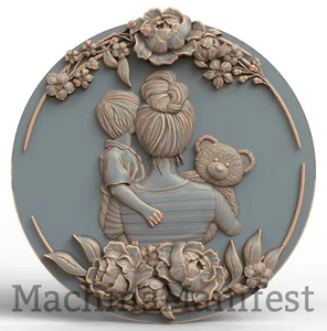 3D Model STL File for CNC Router/Laser & 3D Printer 3342. MOTHER AND BOY - Picture 1 of 1