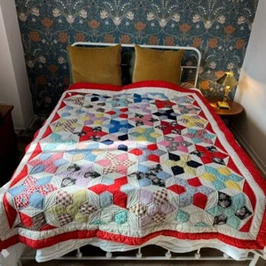 Vintage 1970s Retro Handmade Patchwork Boho Star Rainbow Quilt Blanket - Picture 1 of 8