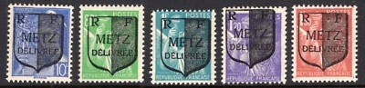 FRANCE / LIBERATION STAMPS 1944 / METZ / Y&T # 1 – 5 / 8 MINT NO GUM - Image 1 of 3