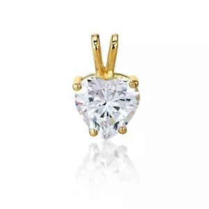 14K Yellow Gold Simulated Diamonds Heart Shaped Pendant - Gift - Ladies - Picture 1 of 1