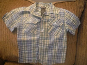 Kenneth Cole Reaction Size 4 Boys Blue Plaid Shirt Short Sleeve - Picture 1 of 4