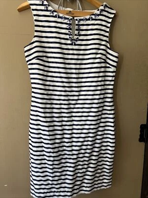 Vestido vaquero a rayas blanco/azul adornado pequeño Ellen Tracy para mujer talla: 10 Foto 1 de 2