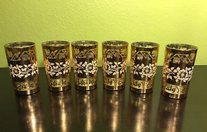 6 Vintage Arab Flower Motiv HighBall Becher 22k Gold Gläser Barware RAR Set - Bild 1 von 5