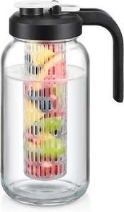 Glass Fruit Infuser Water Tea Pitcher Bottle with Lid Wide Mouth Jar 2 Quart - Picture 1 of 12