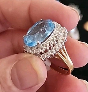 VTG Cocktail Ring Aqua Blue Crystal Halo Estate Jewelry Size 9.75 UnSigned Big - Picture 1 of 11