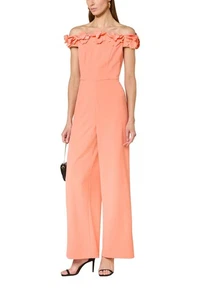 Adrianna Papell Off Shoulder Wide Leg Jumpsuit Coral Coast Back Zip Size 10 - Picture 1 of 1