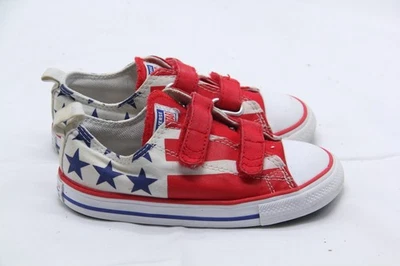 Zapatos Converse All Star Ox Niño Pequeño Talla 10 Rojo Blanco Correa Tenis Bandera Estrellas Foto 1 de 4