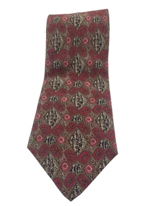 Como Collezione 100% Silk Tie Red Brown Diamond Pattern Made in USA - Picture 1 of 7