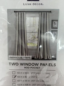 Lush Decor Farmhouse Pair Stripe Yarn Dyed Cotton Window Curtain 42 X 84 - Picture 1 of 3