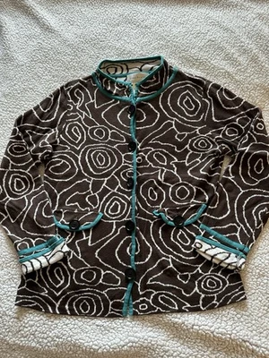 Suéter con botones Susan Bristol para mujer S marrón - patrón crema, detalles verde azulado Foto 1 de 4