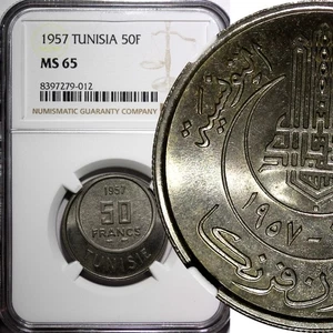 TUNISIA Muhammad VIII 1957 50 Francs NGC MS65 GEM BU KM# 275 (012) - Picture 1 of 5